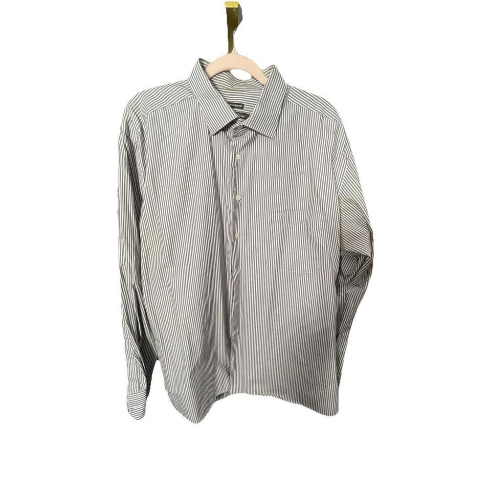 Pronto Uomo Dress Shirt Men’s XXL Brown/ White Striped Non Iron Cotton
